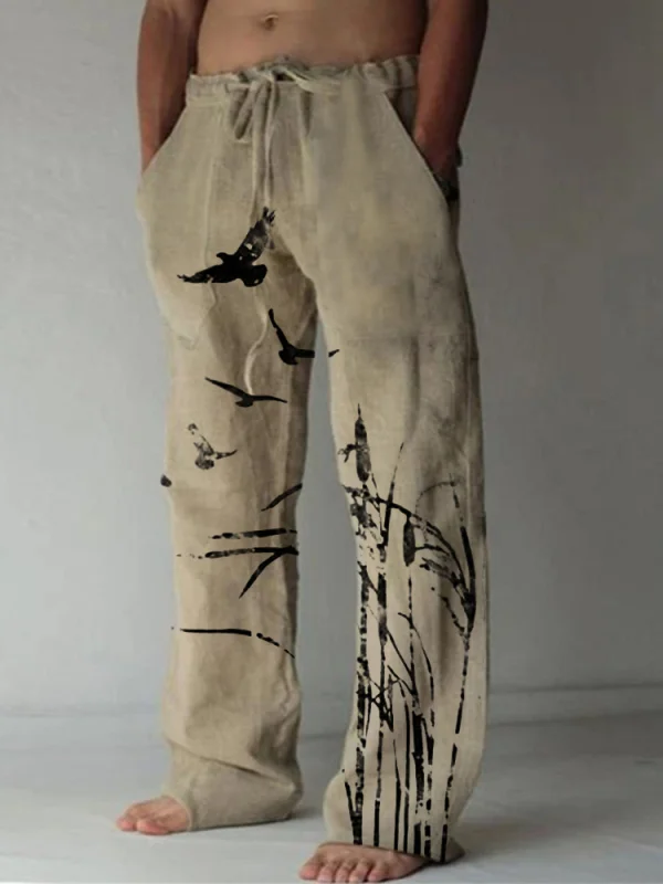 Men's Retro Printed Casual Cotton Hemp Pants
