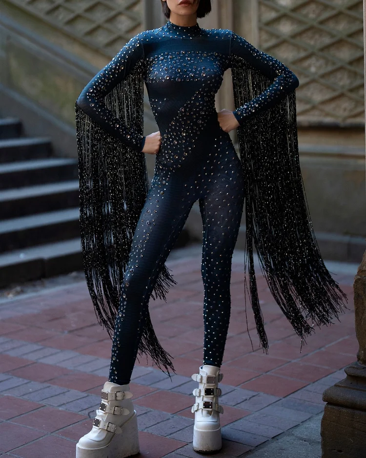 Black Fringed Catsuit