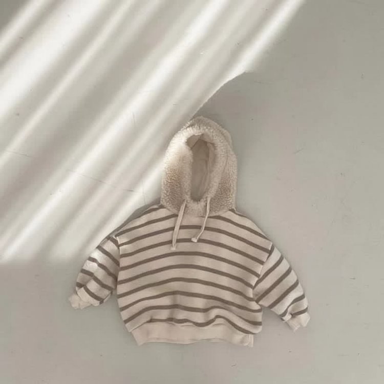 Baby Striped Fleece Lined Loose Hoodie