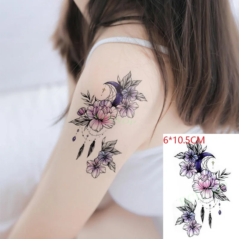 Waterproof Temporary Tattoo Sticker Rose Flower Leaf Letter Black Small Body Art Flash Tatoo Fake Tatto for Kids Girl Men Women
