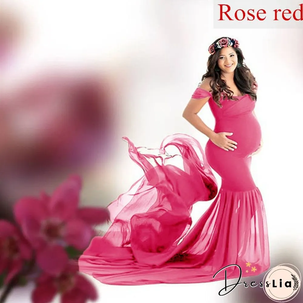 Maternity Maxi Dress-Pregnant Women Photography Off Shoulder Pregnancy Gown-For Photo