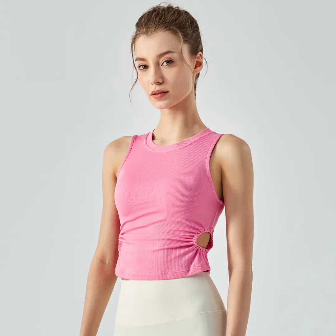 Buy Hergymclothing Wild Rose Pink women's fashion sports vest stretchable workout polyester spandex tank tops with built in pads at an affordable price