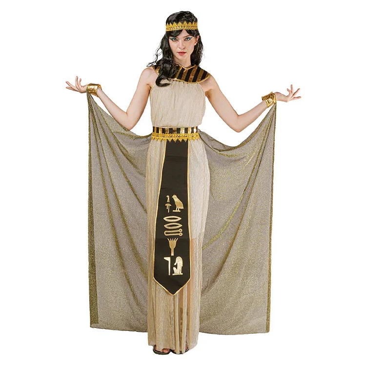 Adult Women Egyptian Queen Beige Outfits Dress Costume Halloween Carnival Party Suit