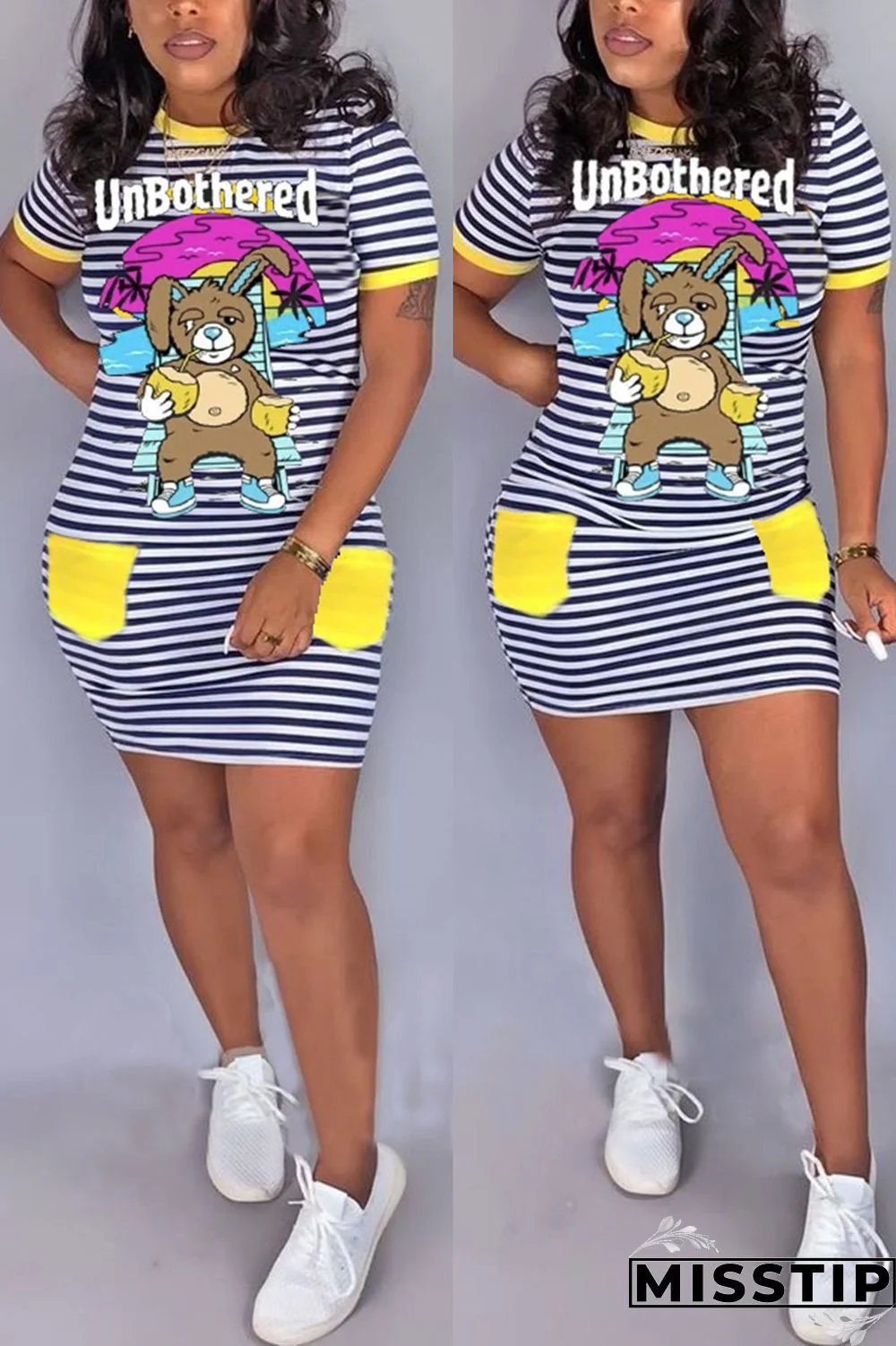 Fluorescent green Fashion Casual Printed Short Sleeve Dress