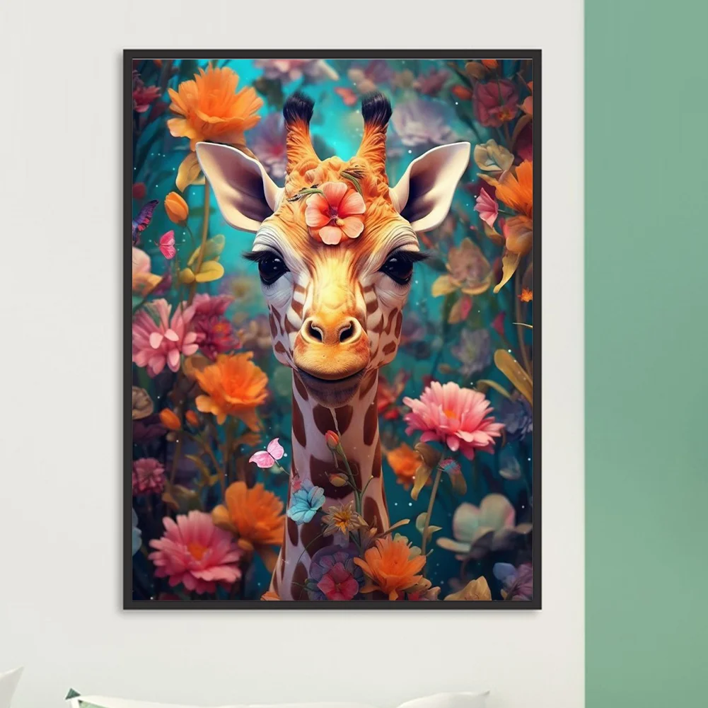 Diamond Painting - Full Round Drill - Flower Giraffe(Canvas|30*40cm)