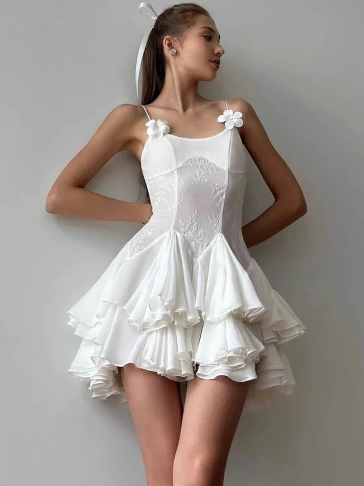 Brownm 2024 Summer New Body-Repair Sexy Perspective Sling Dress High-End Temperament Lotus Leaf Skirt Small Dress Dress