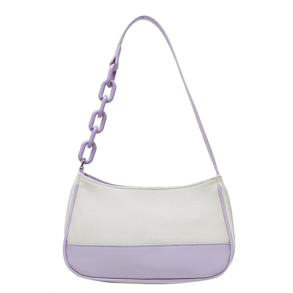 

Fashion Hit Color Women Handbag Canvas PU Splicing Shoulder Bag -Purple, 501 Original