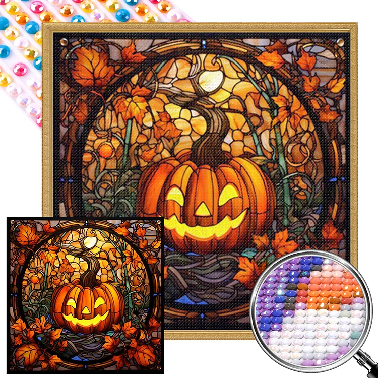 Pumpkin Glass Painting 40*40CM (Canvas) Full AB Round Drill Diamond Painting gbfke