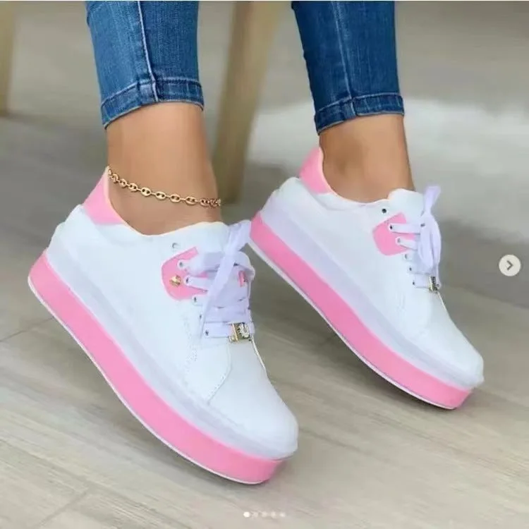 Women plus size clothing Platform Lace-up Low-top Sneakers-Nordswear