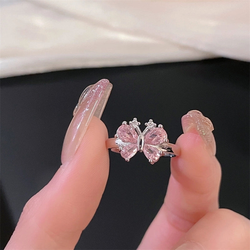 Copper Enamel Oval Butterfly Zircon Open Rings