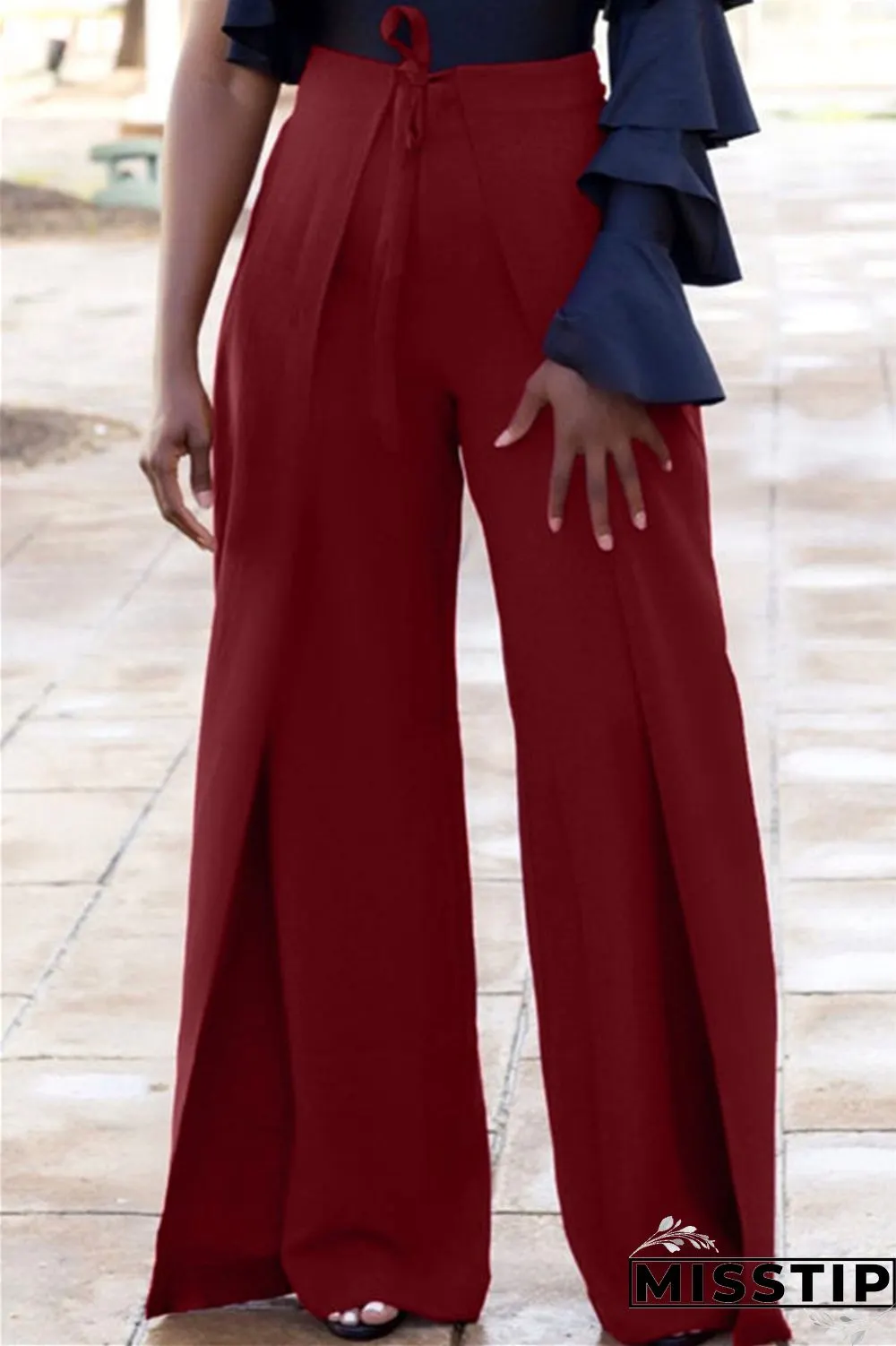 Orange Fashion Casual Solid Bandage Regular High Waist Trousers