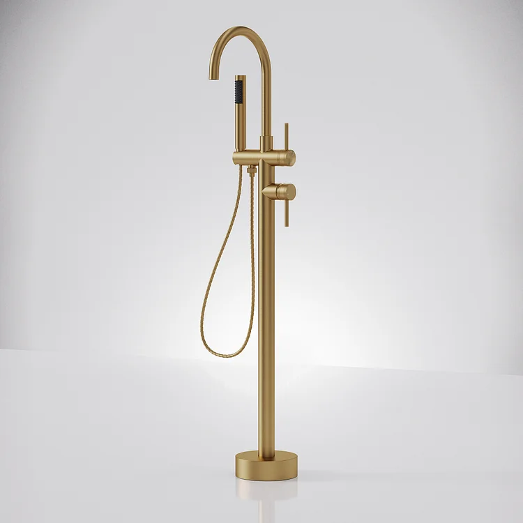 EVERSTEIN Freestanding Floor Mount Bathtub Faucet in Brushed Gold SFS-1093-GN