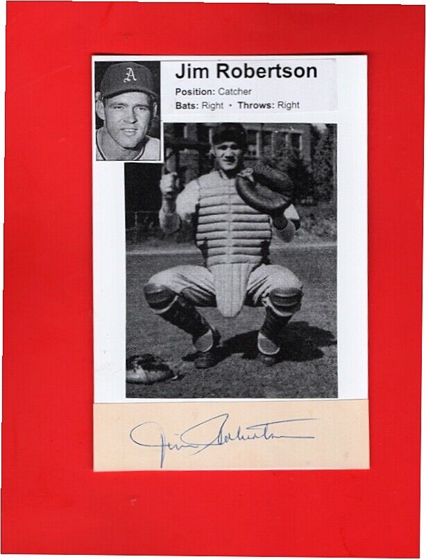 1954 JIM ROBERTSON-PHILADELPHIA A'S AUTOGRAPHED CUT W/ 4X6 Photo Poster painting-d.2015