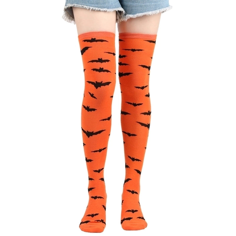 Halloween Retro Women’s Bat Blood Stains Skull Polyester Cotton Over The Knee Socks A Pair