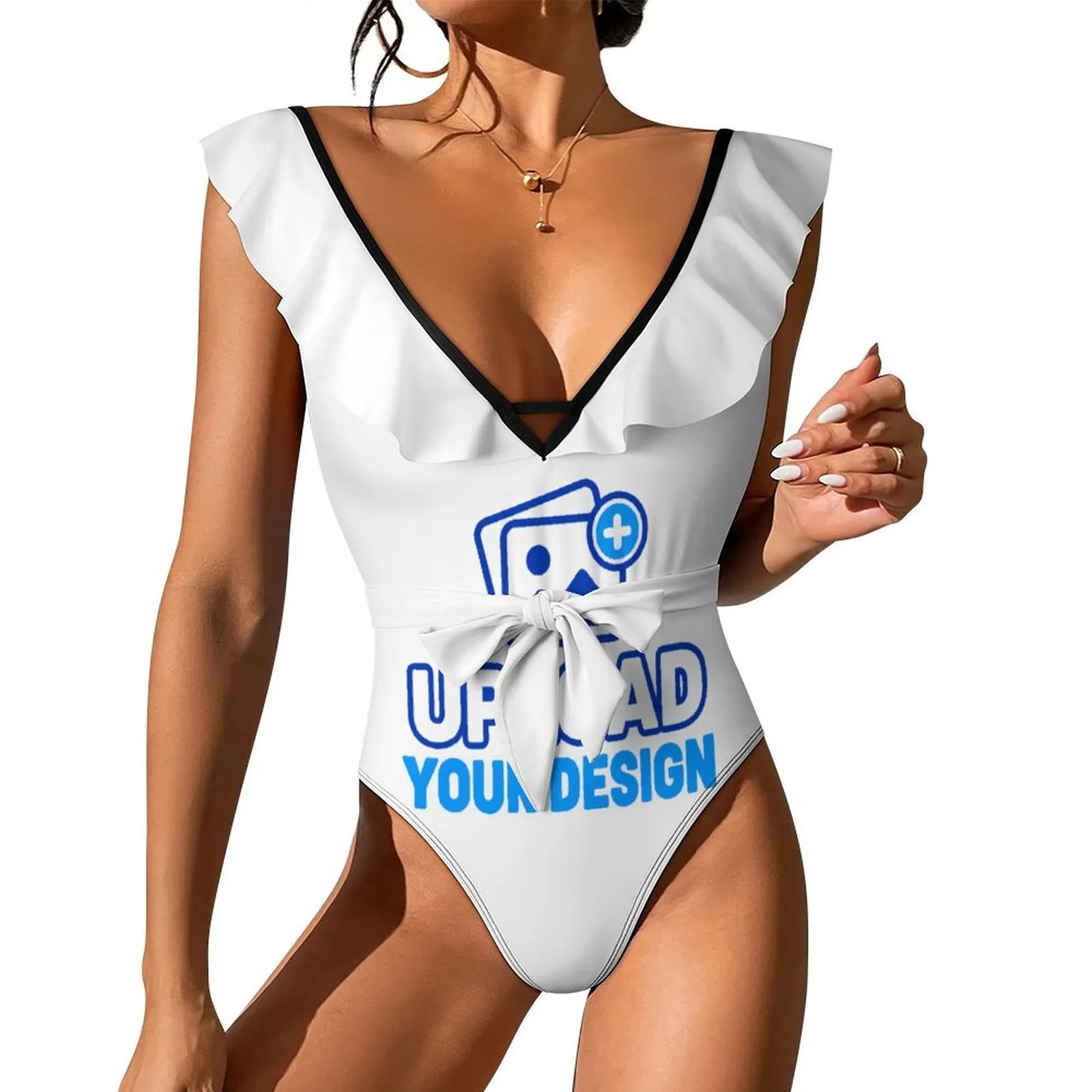 Deep-V Tie-Back One-Piece Swimsuit &ndash; personalized print product image 8