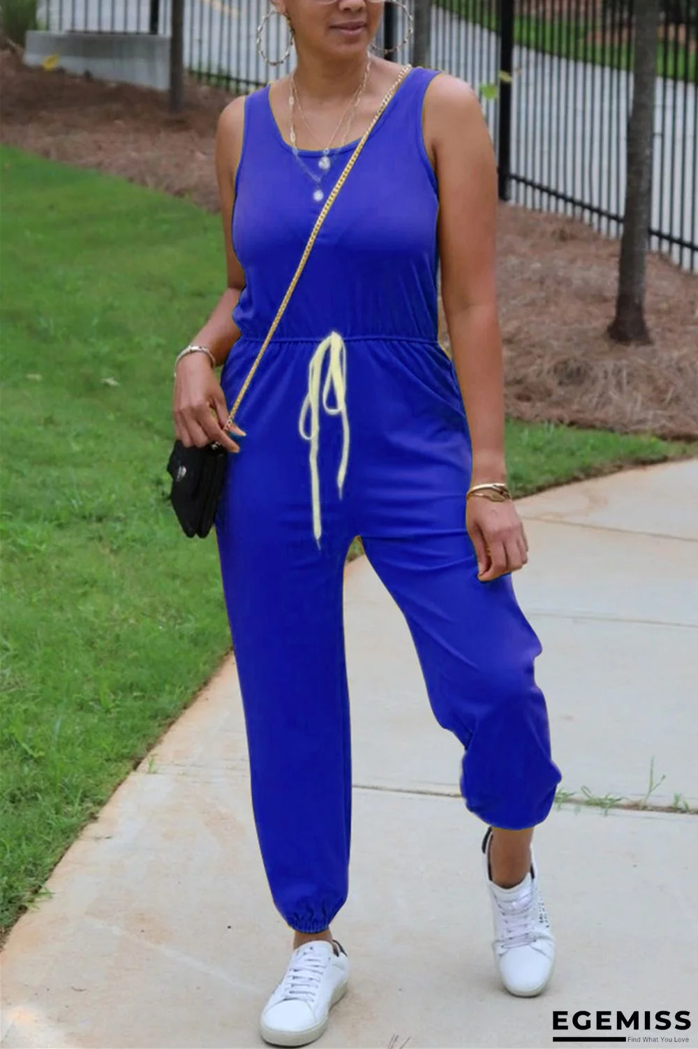 Blue Sexy Solid Sleeveless O Neck Jumpsuits | EGEMISS