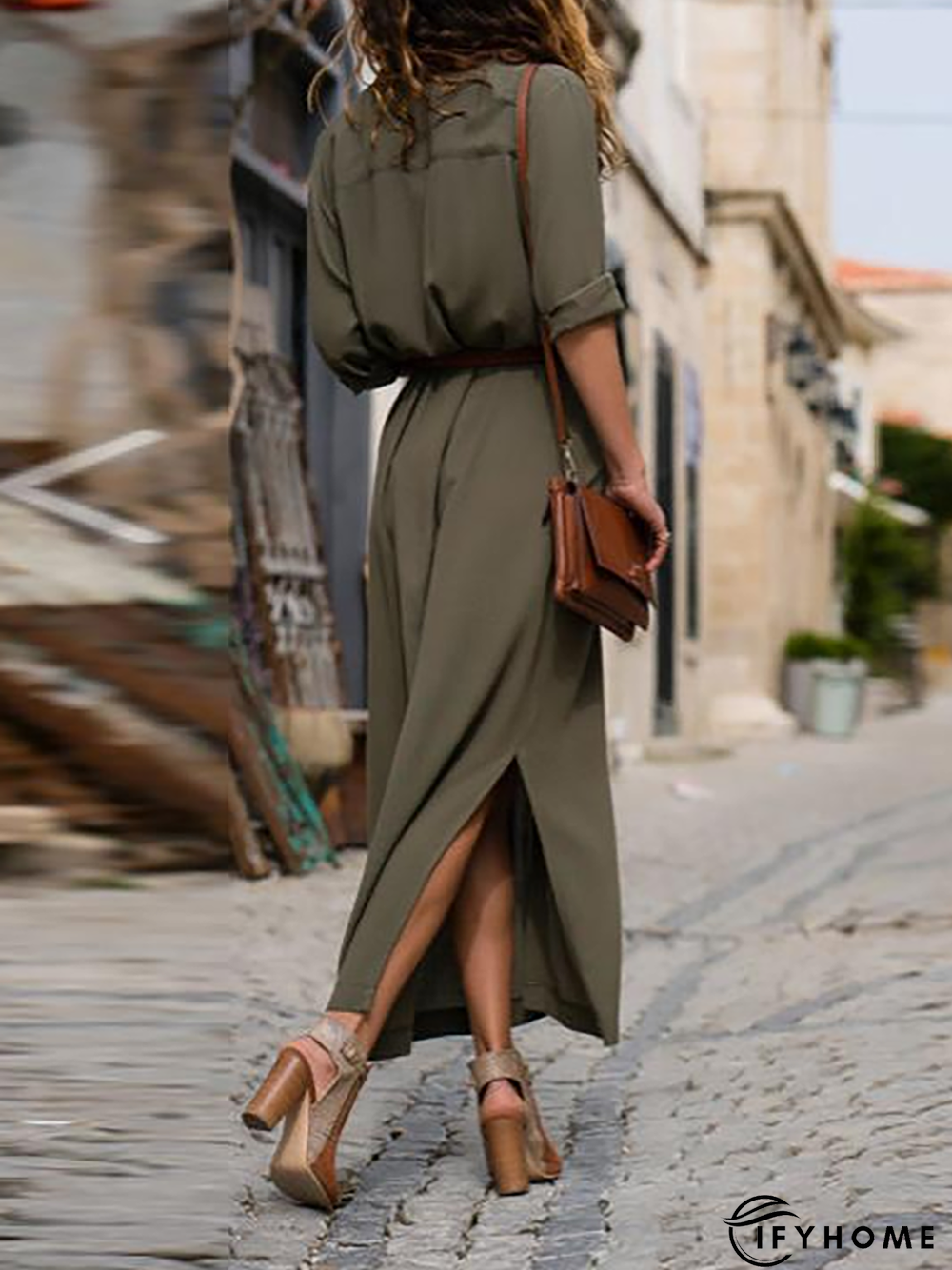 Women Summer Date  3/4 Sleeve Paneled Fall Linen Dress | IFYHOME