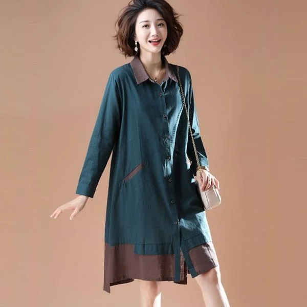 New 2020 Autumn Vintage Patchwork Color Loose Female Knee-length A-line Dresses