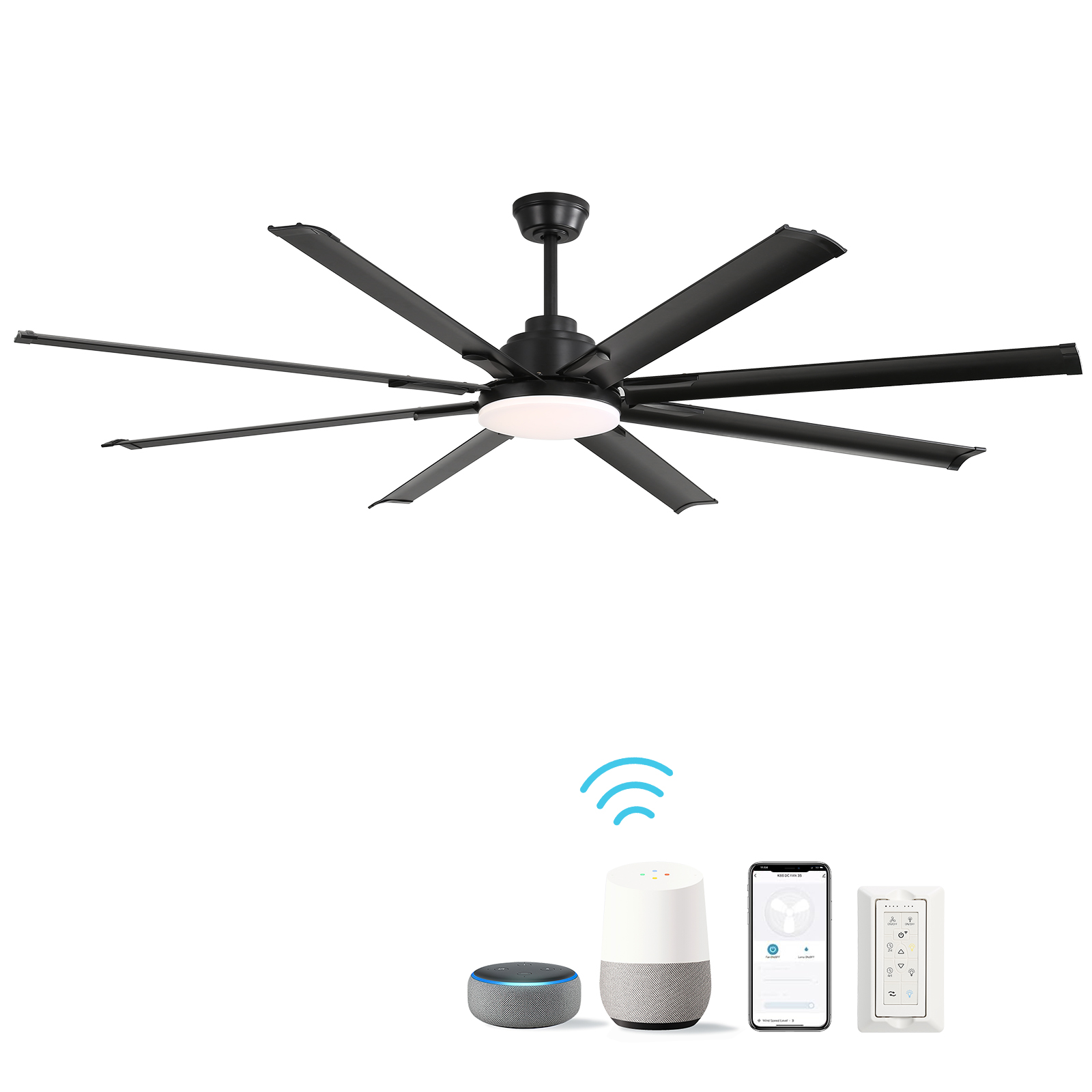 Modern Ceiling Fan with Light, 8-Blade DC Motor Ceiling Fan with Remote & APP Control, Quiet Reversible Energy-Saving Fan for Large Bedroom, Living Room, or Patio