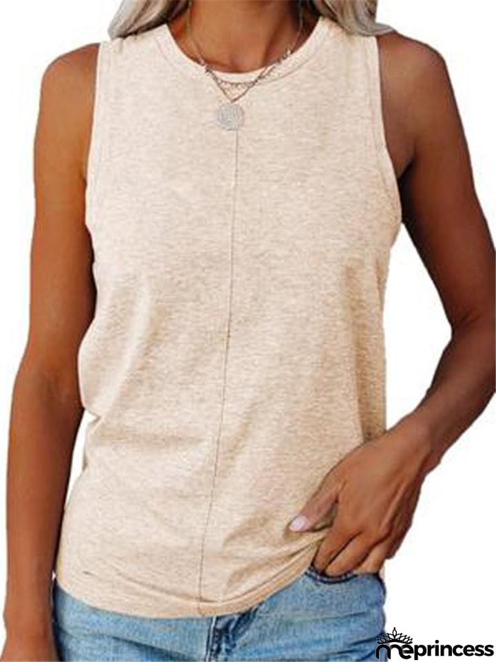 Relaxed Fit Round Neck Sleeveless Solid Color Tank Top