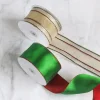 Festive Golden Green 6.5cm Ribbon Roll Christmas Decors, Flower, Gift Wrapping, Hair Accessories Ribbon