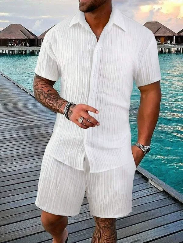 Men's shirt casual loose short-sleeved shorts beach leisure suit