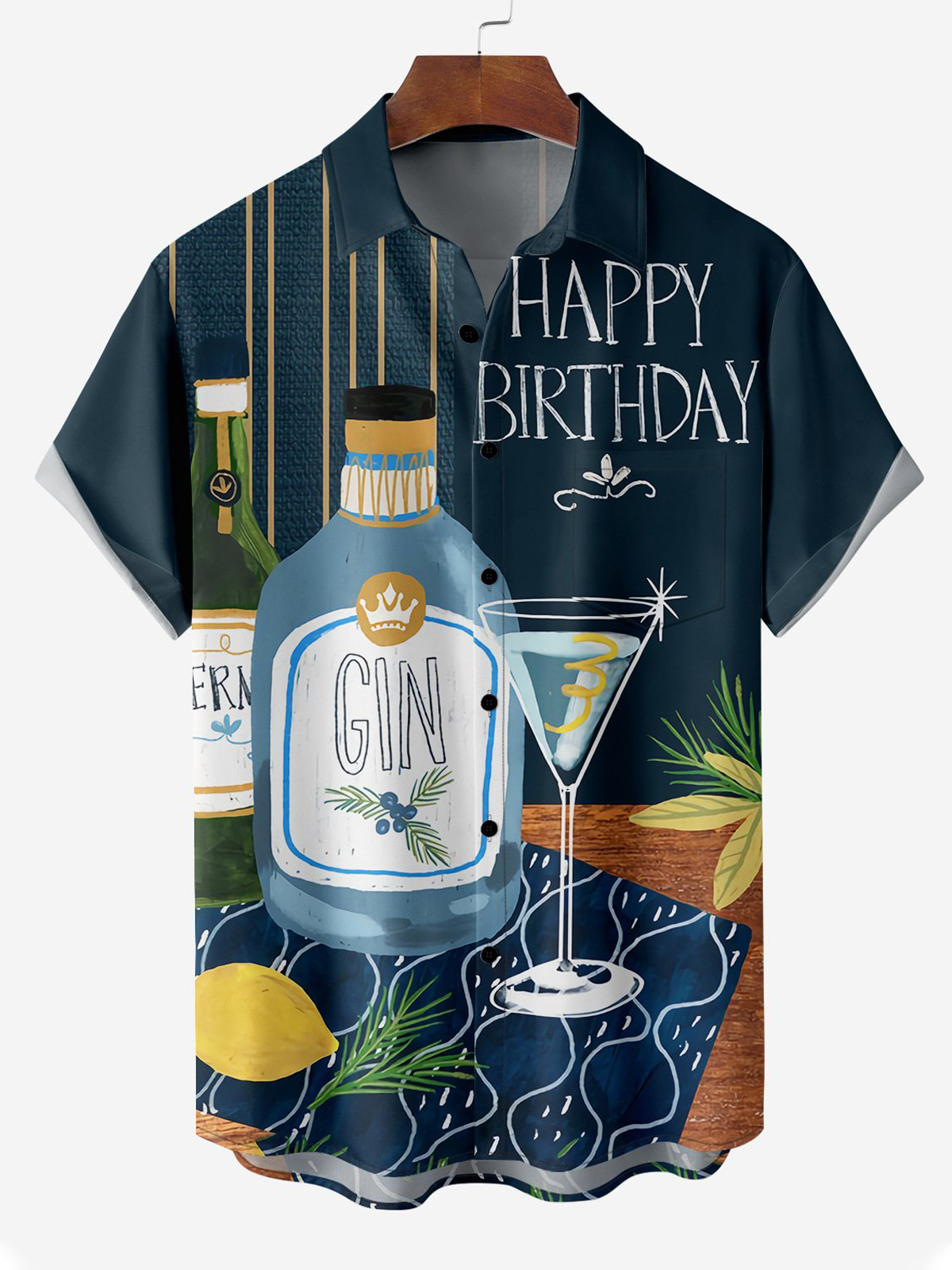 Happy Birthday Party Wine Glass Print Hawaiian Short Sleeve Shirt PLUSCLOTHESMAN