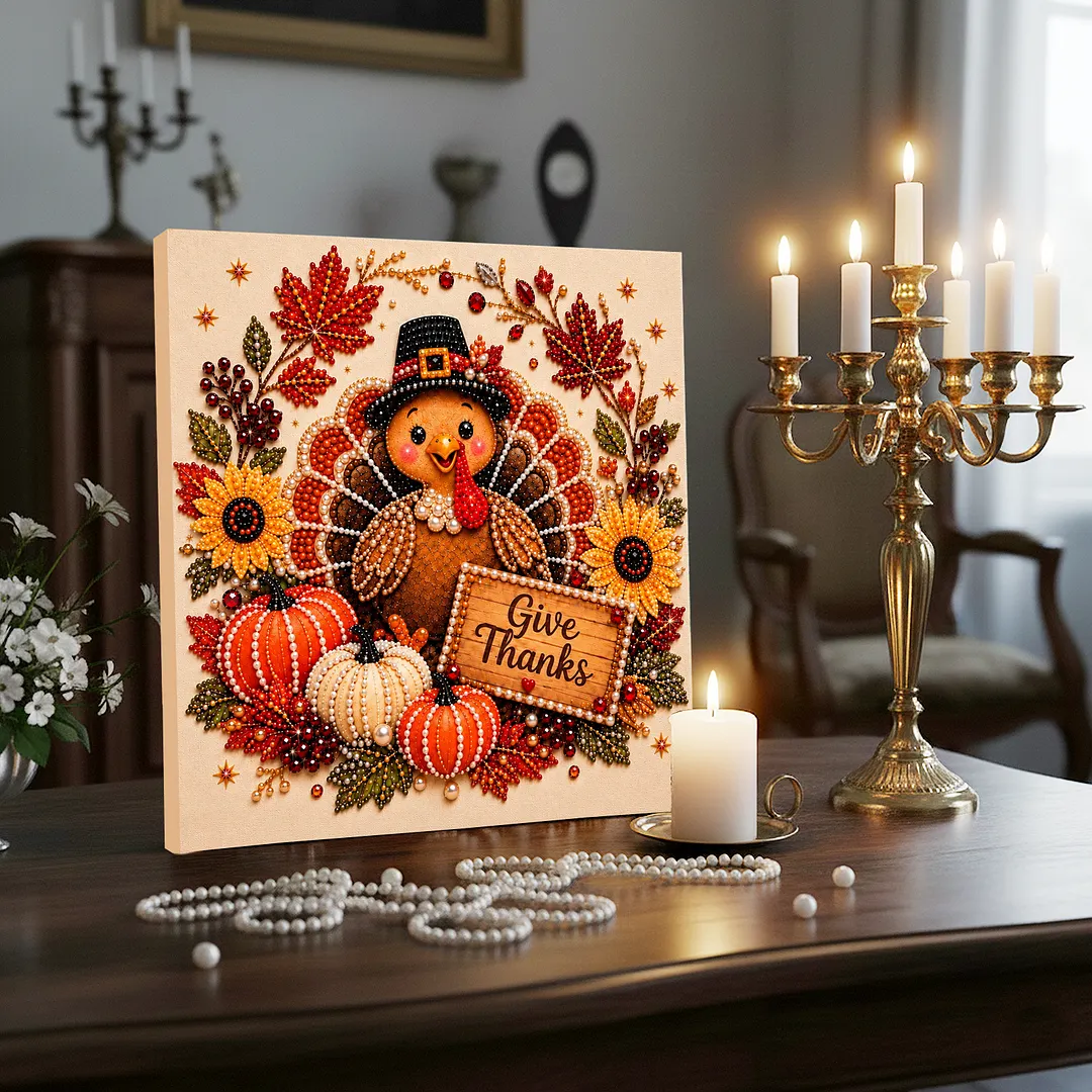 Framed Pearl Painting Kit Turkey Sunflower Decor 11.81x11.81in