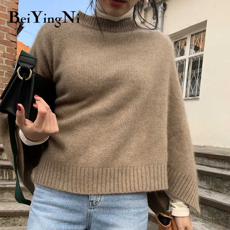 Beiyingni Plus Size Casual Sweater for Woman Cloak Shawl Knitted Loose Outwear Vintage Winter Pullovers Women Sweaters Coat Fall