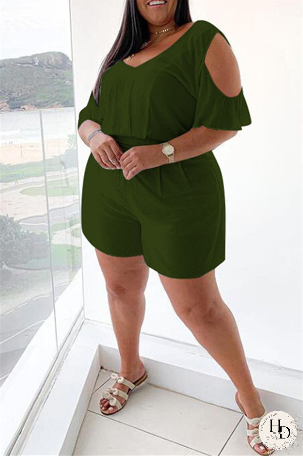 White Fashion Casual Solid Basic V Neck Plus Size Romper