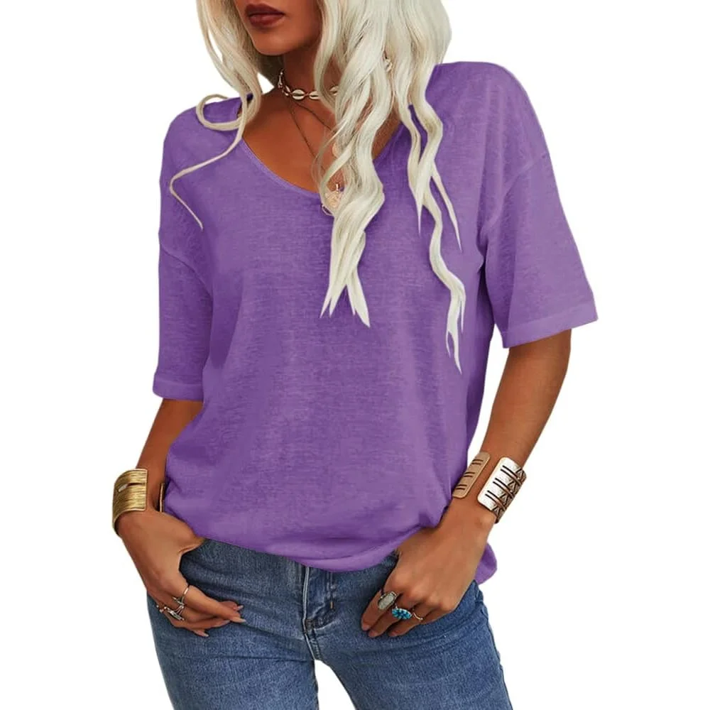 ✨This Week's Special Price $13.99💥Women's Solid Color V-Neck T-shirt [On Sale & Quick Ship!]