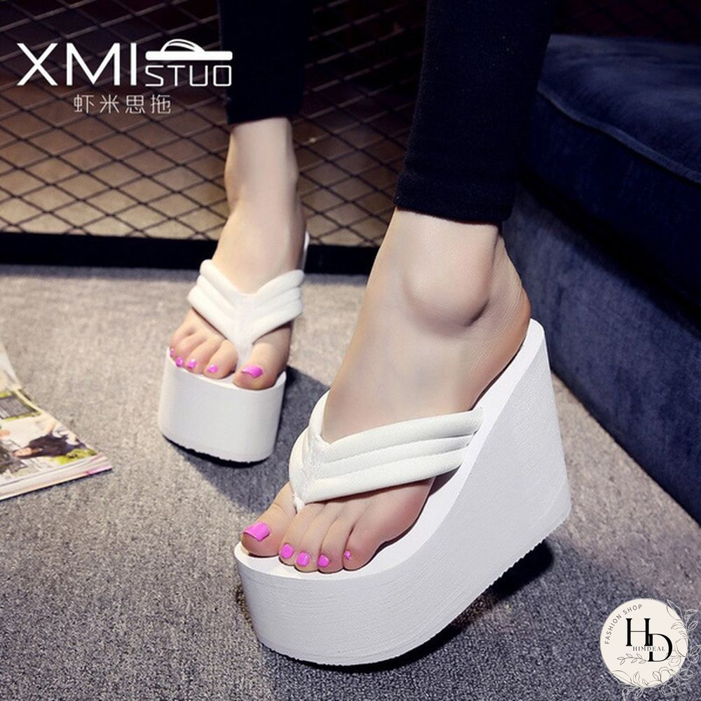 Women Summer Slipper Soild Wedge Platform Flip Flops High Heels Beach Sandals Ladies Thick High