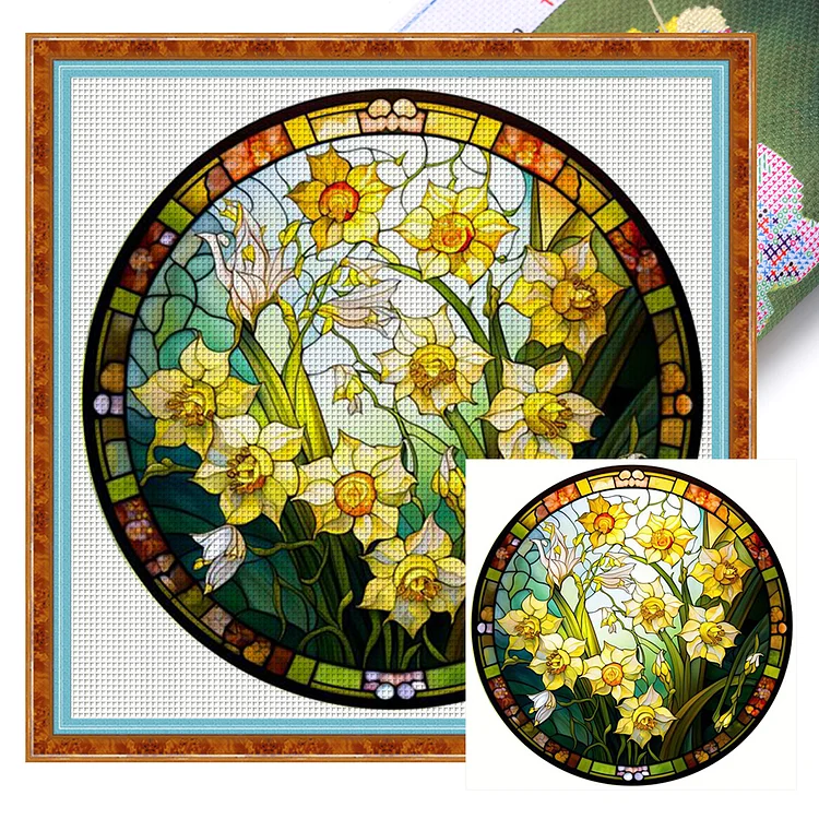 『YiShu』Windowpane Style - Daffodil - 14CT Stamped Cross Stitch(40*40cm)
