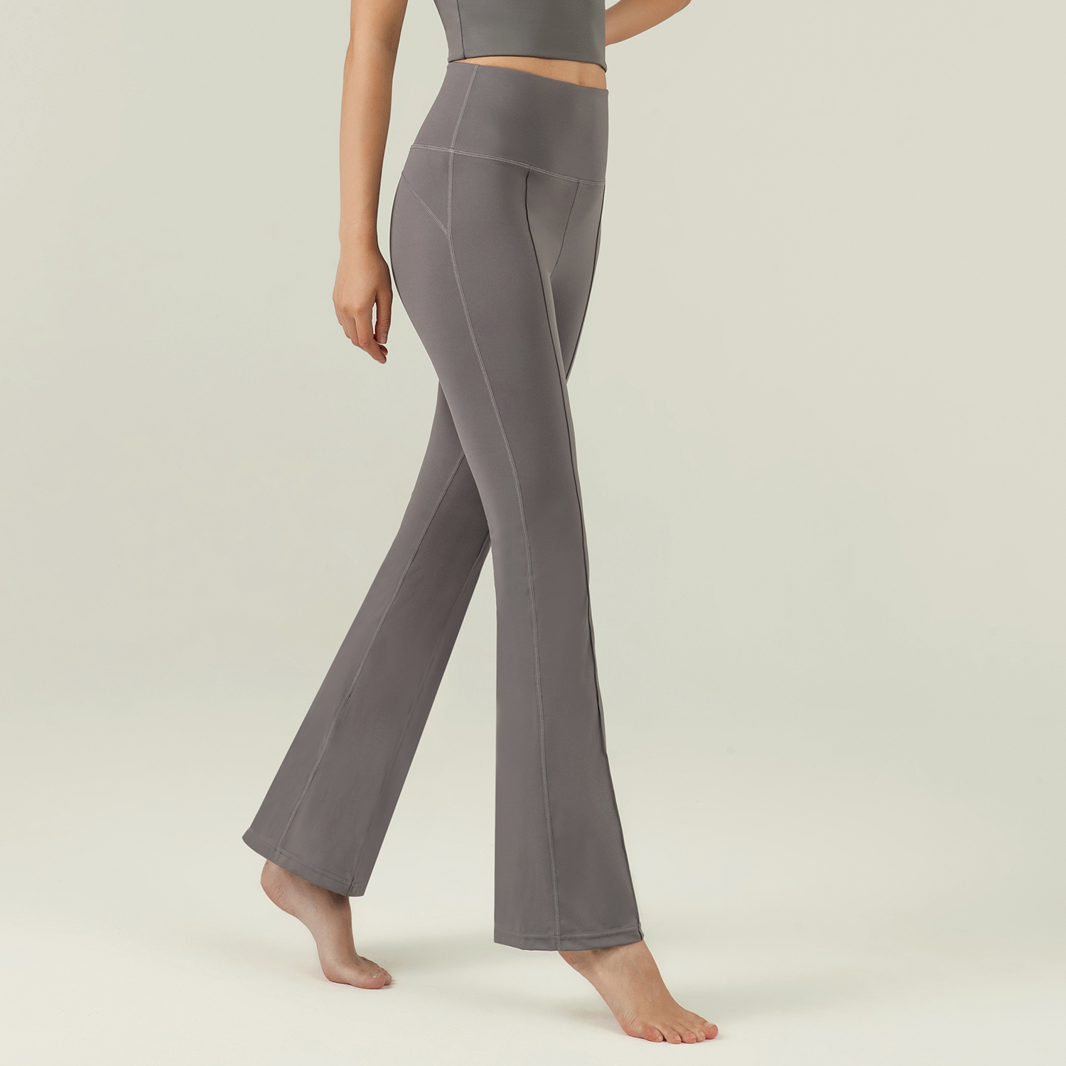 Different types of high waist slim fit butt lifting casual petite flared yoga pants outfits online shopping on Hergymclothing Titanium Gray