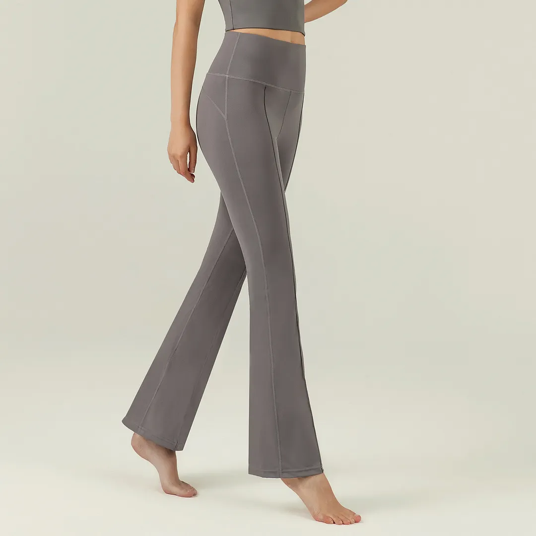 Different types of high waist slim fit butt lifting casual petite flared yoga pants outfits online shopping on Hergymclothing Titanium Gray