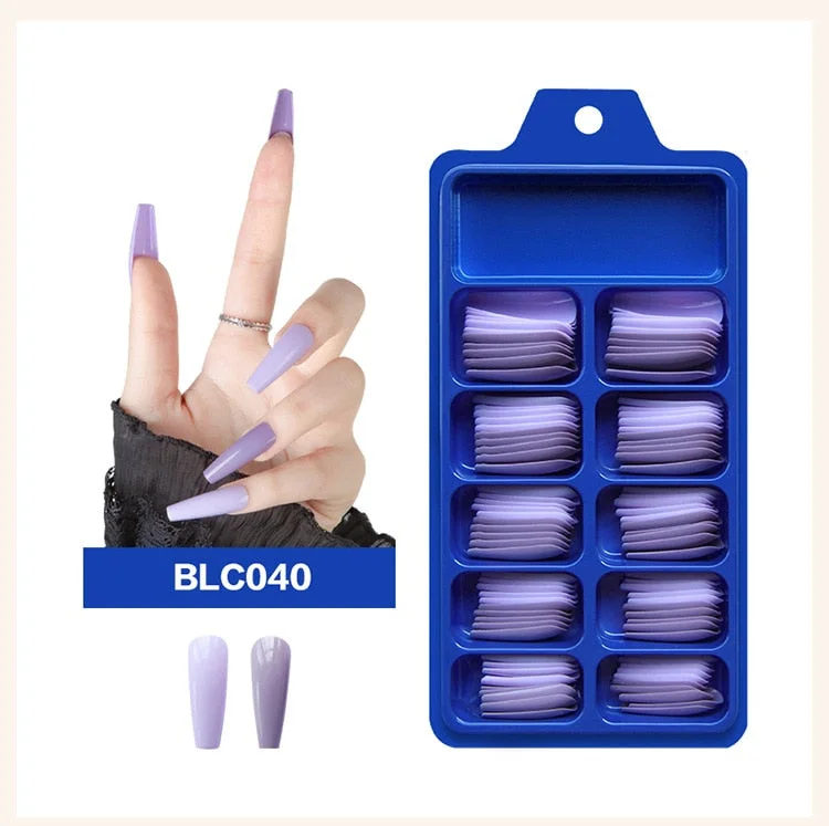 100pcs/set 10 Sizes Full Cover False Nail Tips Ballerina Coffin Fake Nails Square Stiletto French Acrylic Press On Nails-Nail Inspo