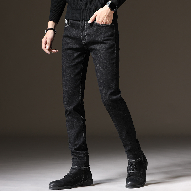 Fransikin New Jeans Men Casual Flim Fit Denim Pants Stretch Straight Men Skinny Jeans Pants Black Blue Denim Trousers Fashion Streetwear