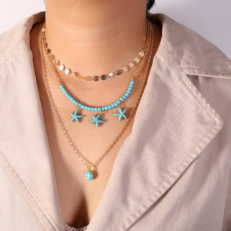 Turquoise Starfish Eye Layered Necklace KERENTILA