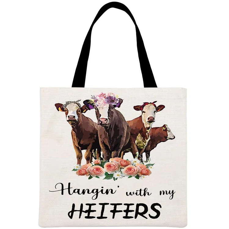 Hanging With My Heifers cow Printed Linen Bag