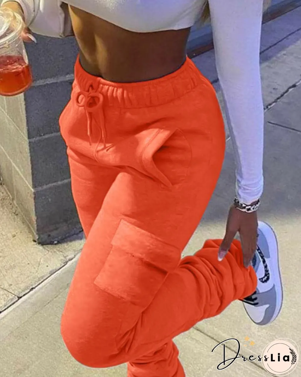 Pocket Design Drawstring Fold Sweatpants P14084