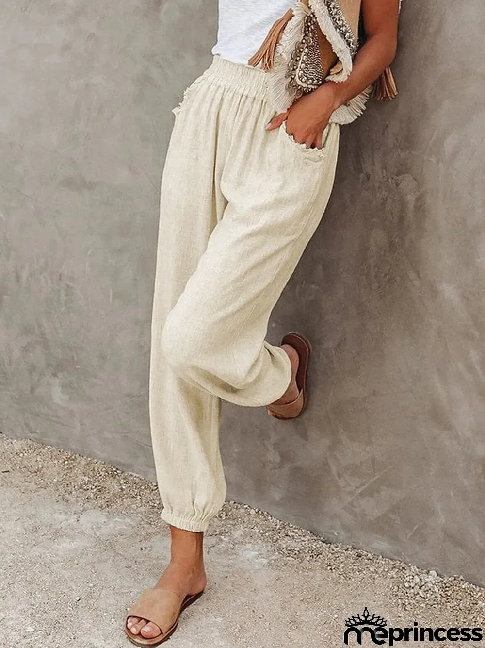 Women's Cotton Linen Pocket Cropped Casual Pants