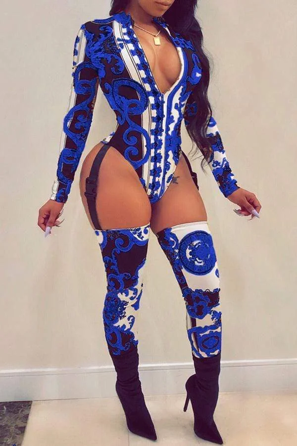 Sexy Long Sleeves Printed  One-piece Jumpsuit