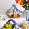 Ceramic Portable Fruit Basket, Hand-painted Fruit Bowl, Household Candy Snack Storage Basket