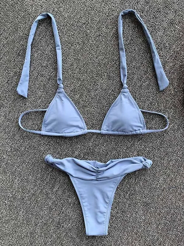 Solid Color Bandage Triangles Split Bikini Swimsuit