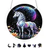 (18.5cm)DIY Acrylic Jigsaw Puzzle Window Hanging with Hanging Chain DIY Stained Glass Decoration Round Window Puzzle Decor for DIY Craft Project (Colorful Horse)