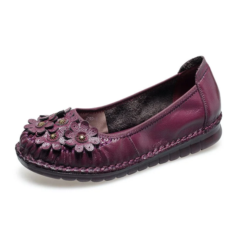 GKTINOO Women Loafers Genuine Leather Flat Heels Flower Round Toe Soft Solid Shoes Platform Ladies Shoes Zapatos De Mujer