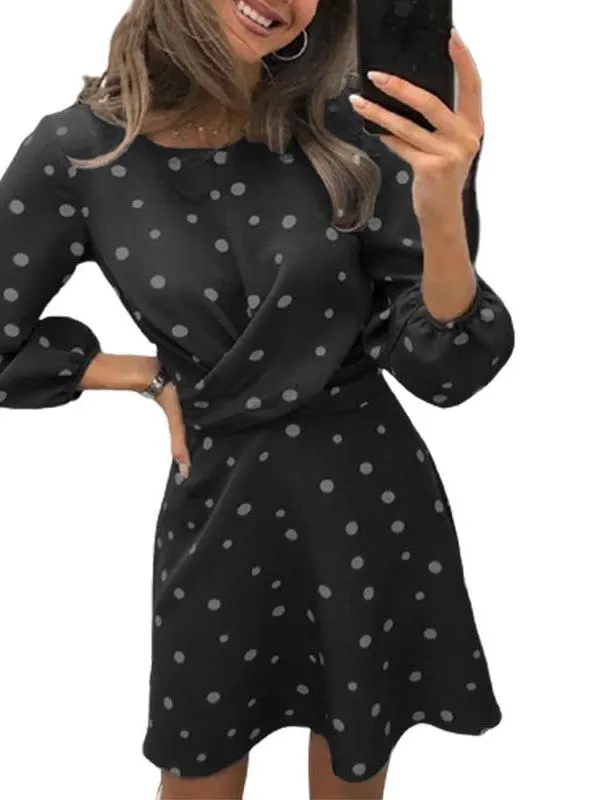 Women's Crewneck Polka Dot Formal Dress