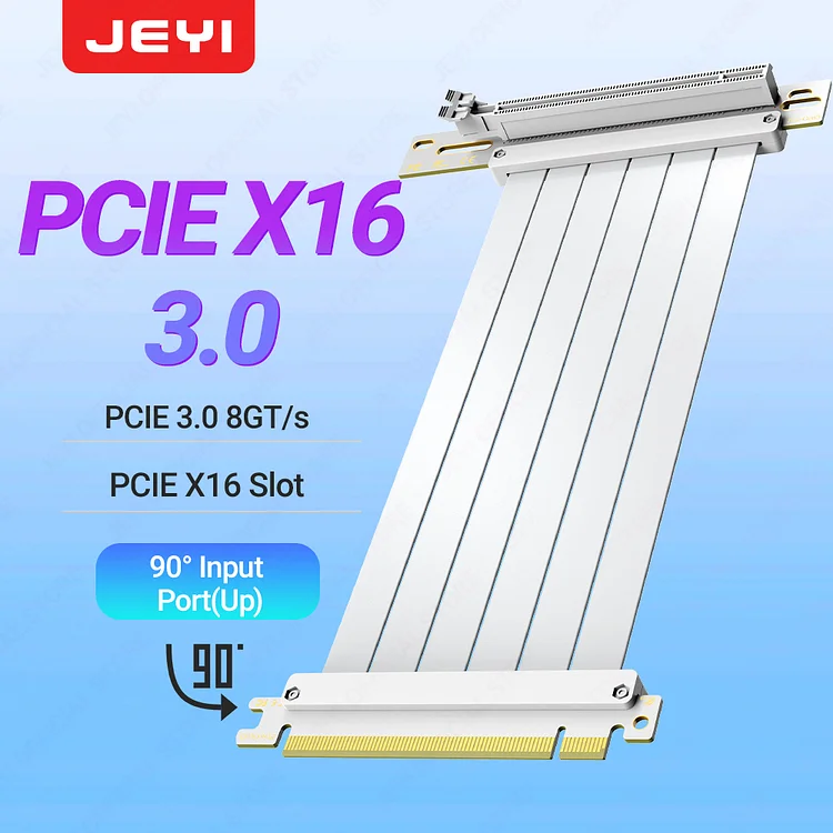 JEYI PCIe 4.0 Riser Cable 90° Adapter, PCIe 3.0/4.0 x16 Extension Cord, EMI Shielded GPU Riser for RTX 4090/4080/4070/7900XTX.