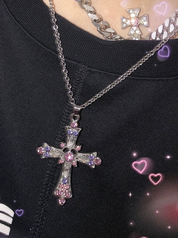 Gothic Vintage Cross Rhinestone Necklace