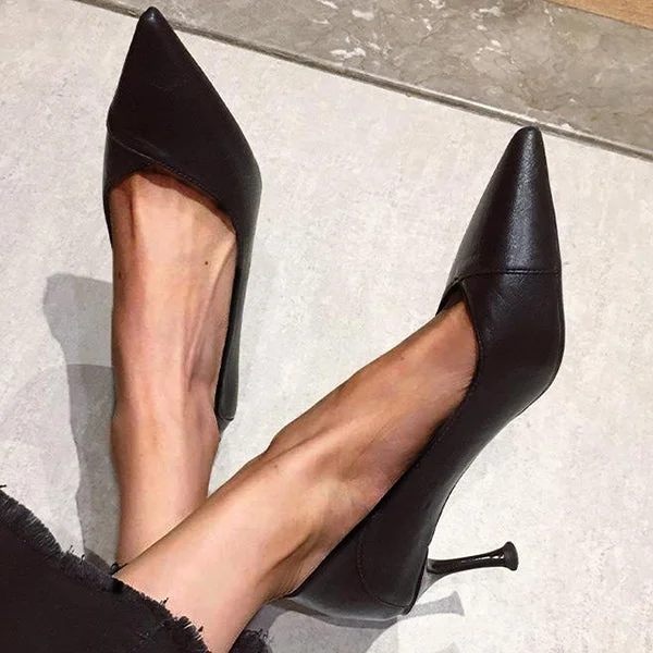 HUXM Casual Pointed Toe Low Kitten Heels Slip-on Dress Pumps